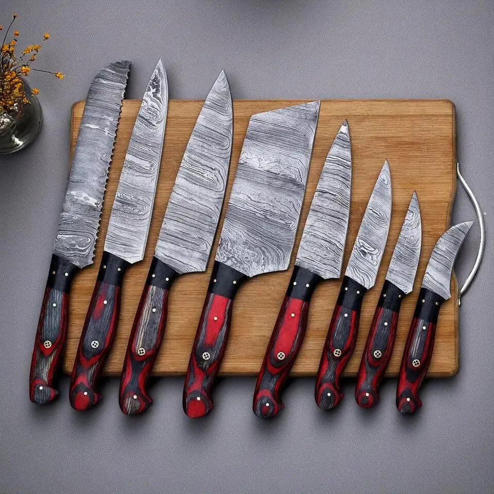 Handmade Damascus Steel Kitchen Knives Set | Exotic Wood Damascus Knife Store