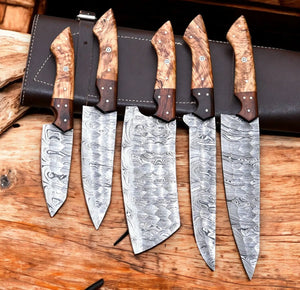 Handmade Damascus Steel Kitchen Knives Set – Rosewood Handle Damascus Knife Store