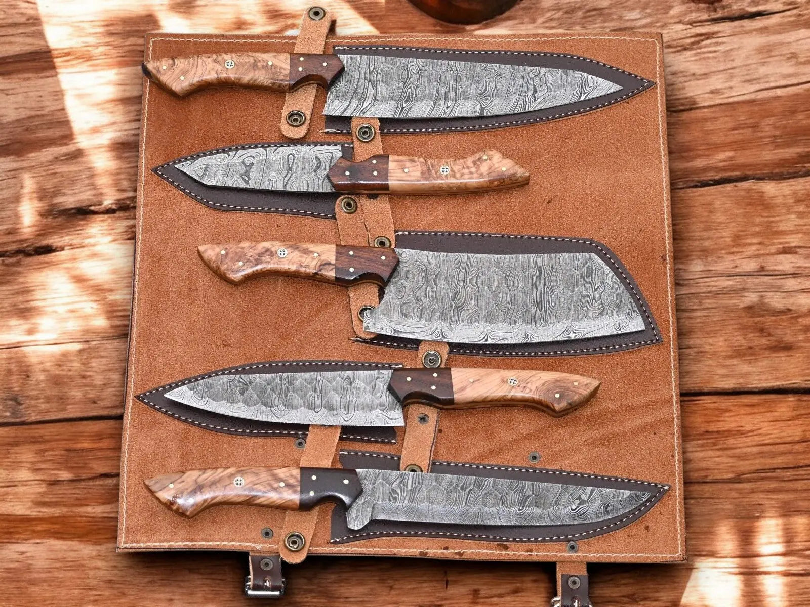 Handmade Damascus Steel Kitchen Knives Set – Rosewood Handle Damascus Knife Store