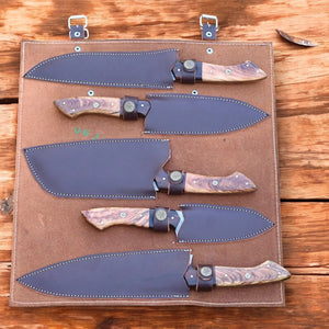 Handmade Damascus Steel Kitchen Knives Set – Rosewood Handle Damascus Knife Store