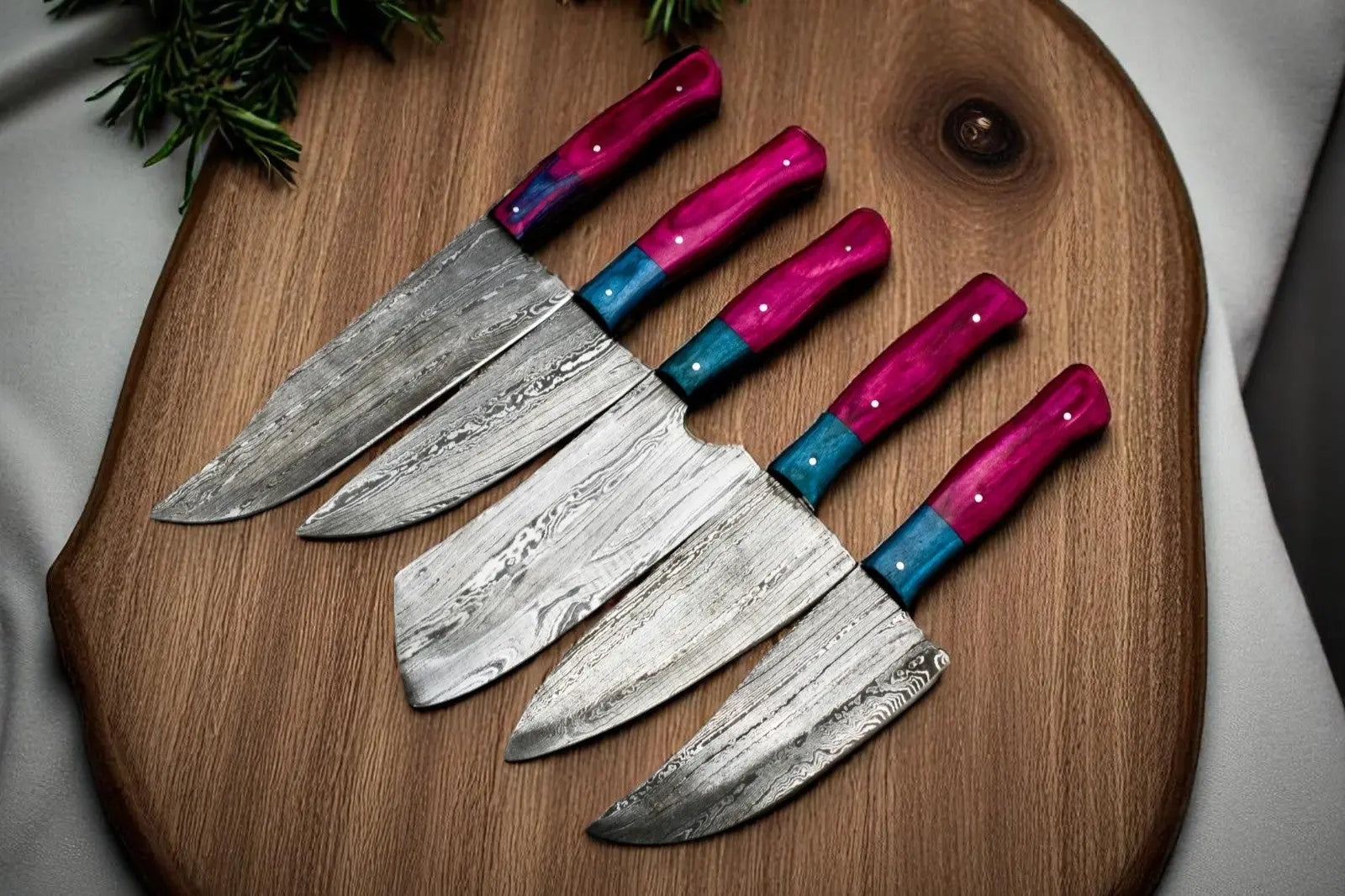 Handmade Damascus Steel Kitchen Knives Set – Wooden Handle Damascus Knife Store