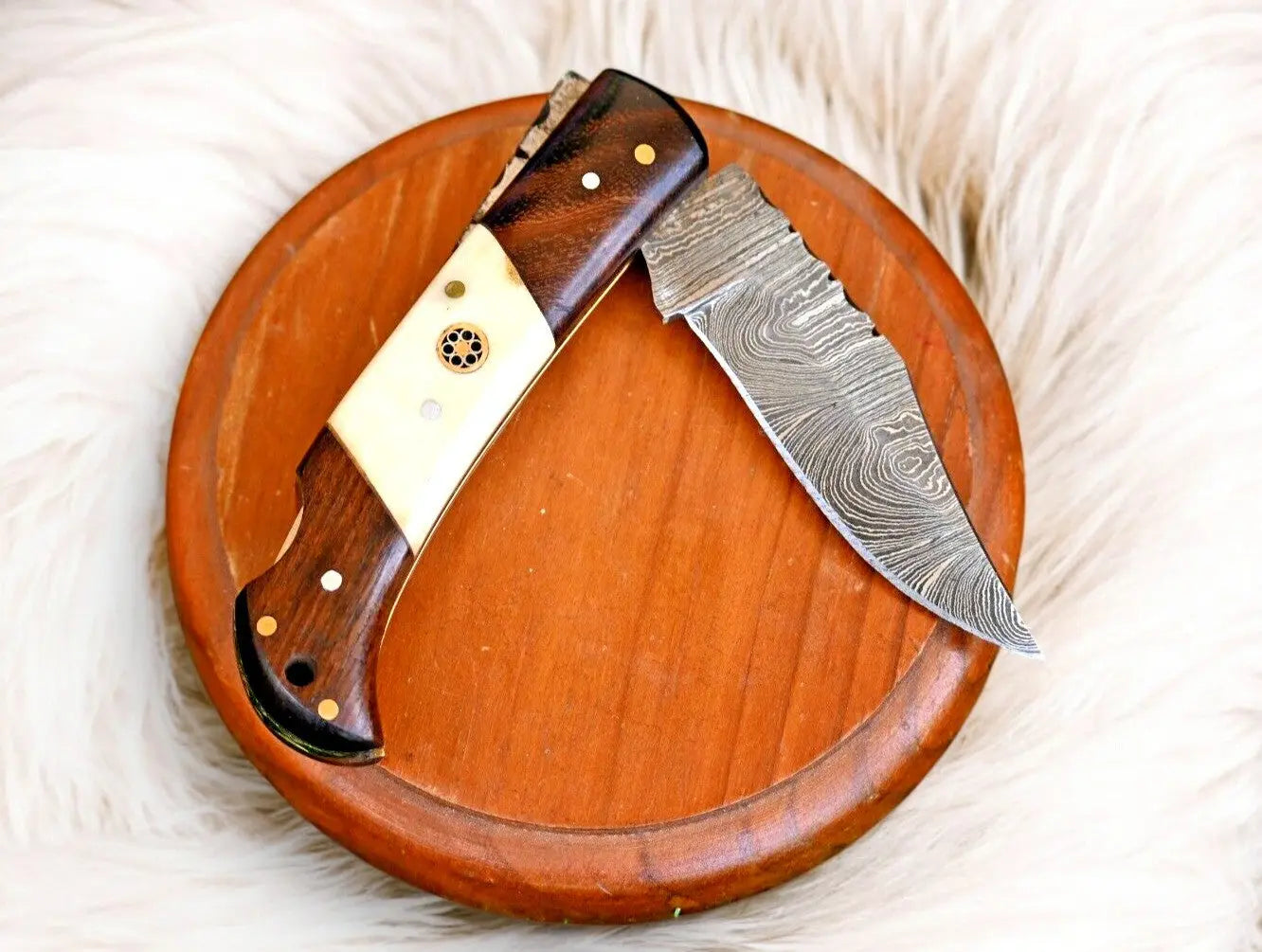 Handmade Damascus Steel Pocket Knife – Rosewood & Bone Damascus Knife Store