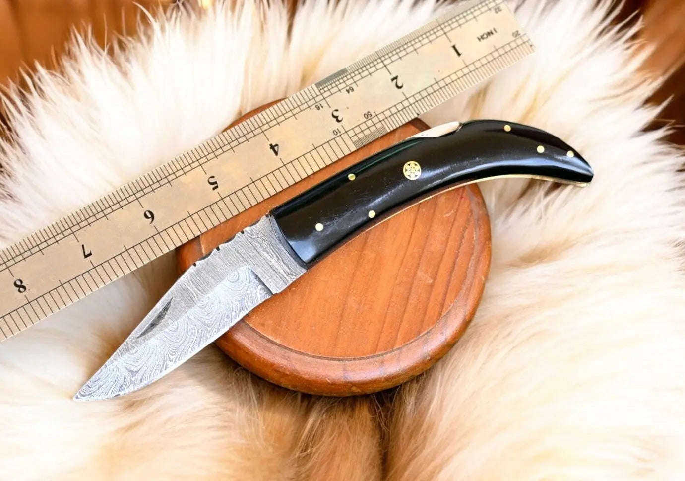 Handmade Damascus Steel Pocket Knife with Buffalo Horn Damascus Knife Store