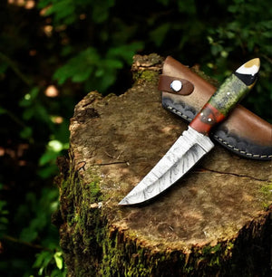 Handmade Damascus Steel Skinning Knife with Leather Sheath Damascus Knife Store