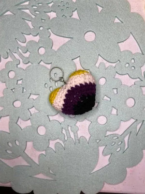 Nonbinary Pride Heart Keychain: Crochet LGBTQ Pride Flag Accessory - Yellow, White, Purple, Black