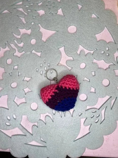 Bisexual Pride Heart Keychain: Crochet LGBTQ+ Pride Flag Colors, Yarn Handmade Gift
