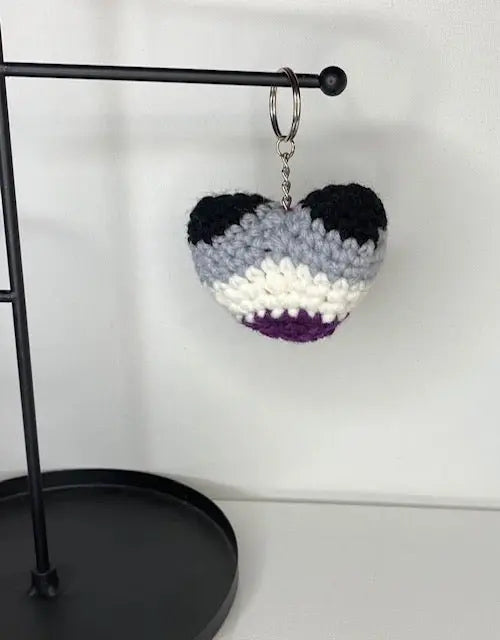 Crochet Keychain: Asexual Pride Heart. LGBTQ Pride Accessory.