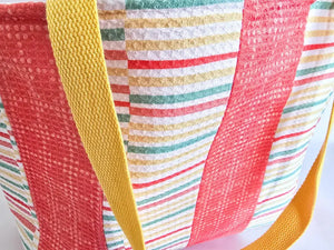 Handmade Terry Cloth Beach Tote – Striped Pool Bag with Yellow Straps Maypop House Designs