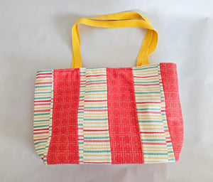 Handmade Terry Cloth Beach Tote – Striped Pool Bag with Yellow Straps Maypop House Designs