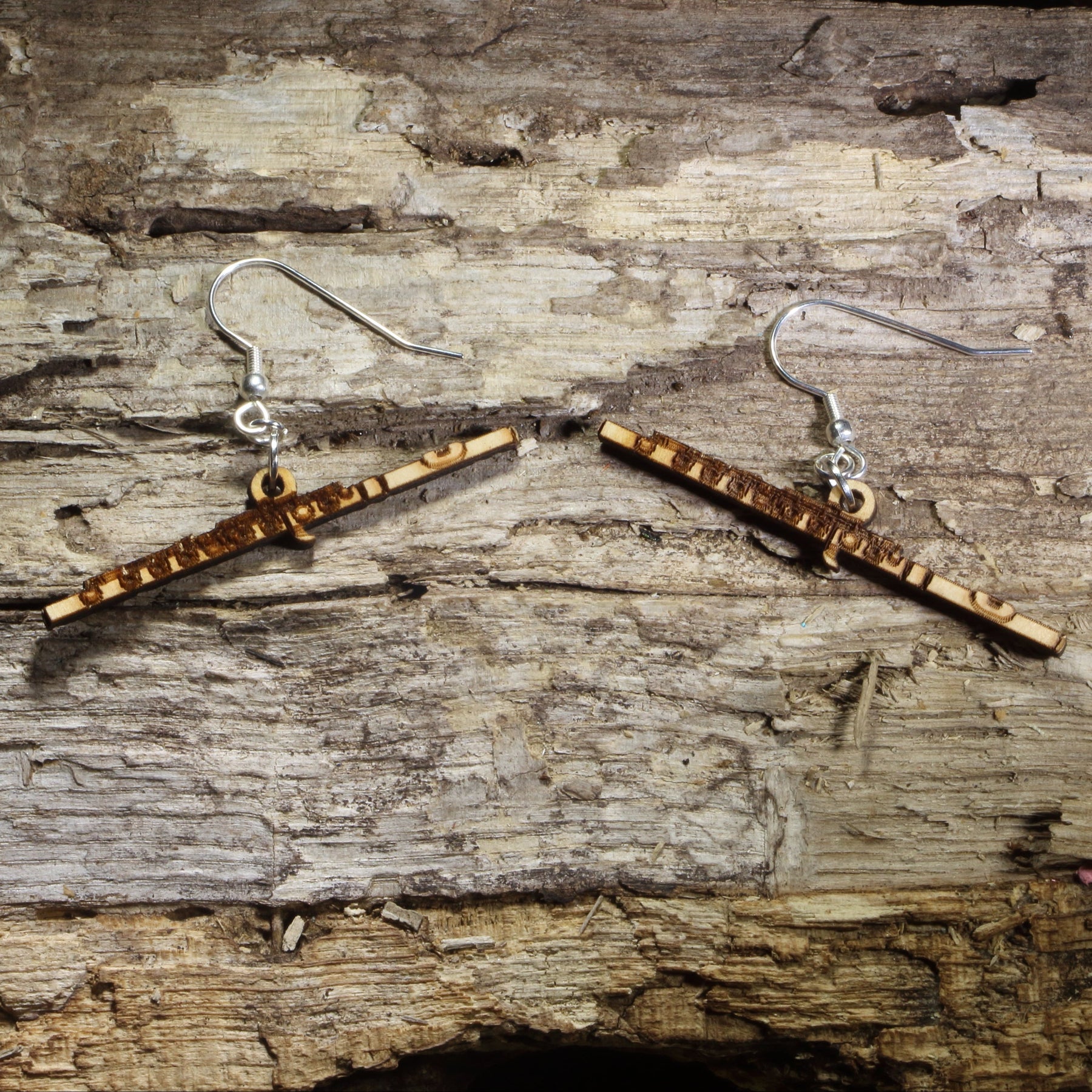 Flute Wooden Dangle Earrings | Music Jewelry