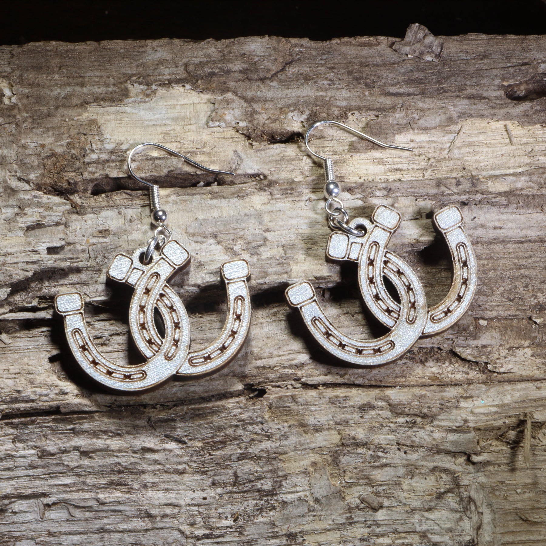 Horseshoe Wooden Dangle Earrings | Western Lucky Jewelry