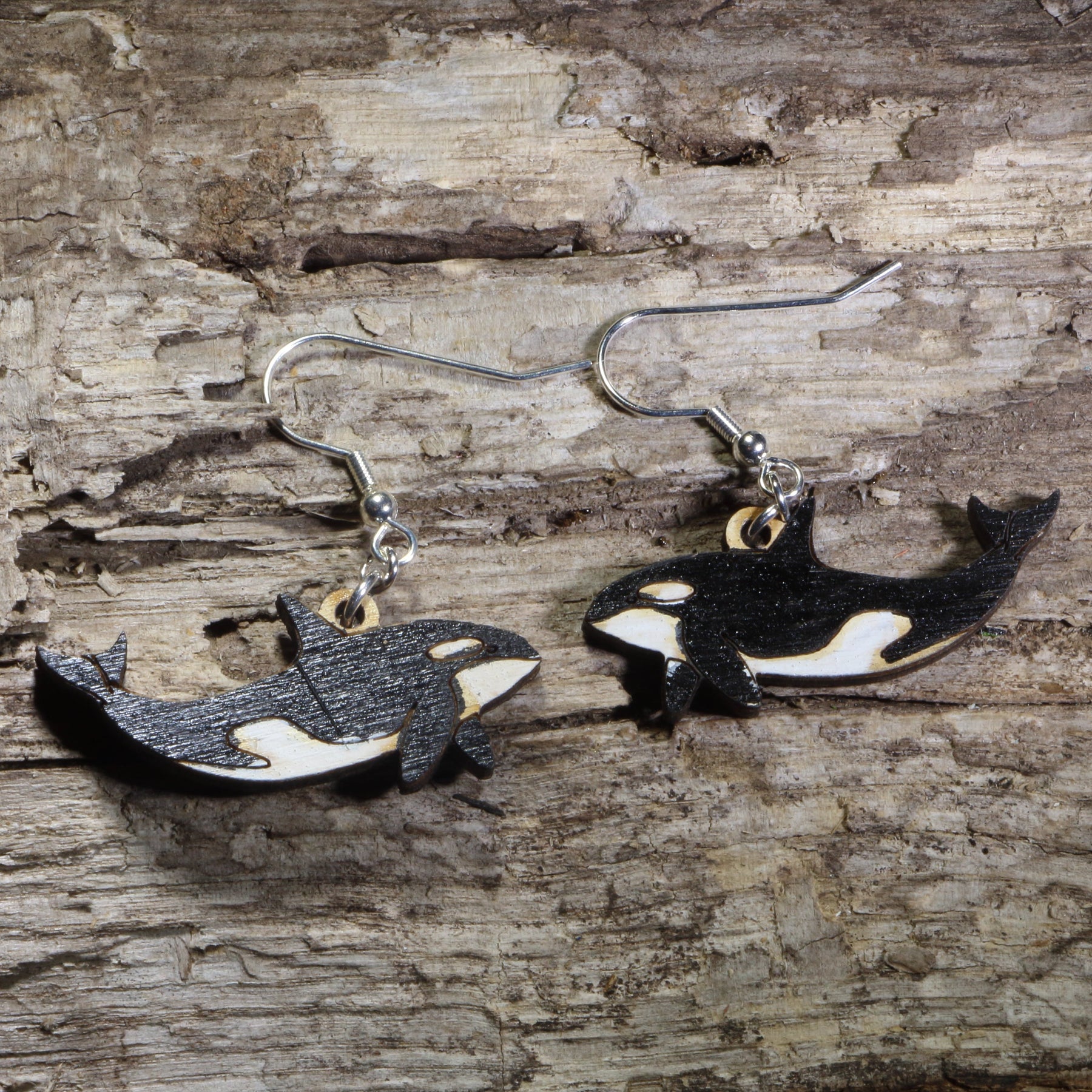 Orca Whale Wooden Dangle Earrings | Ocean Wildlife Jewelry