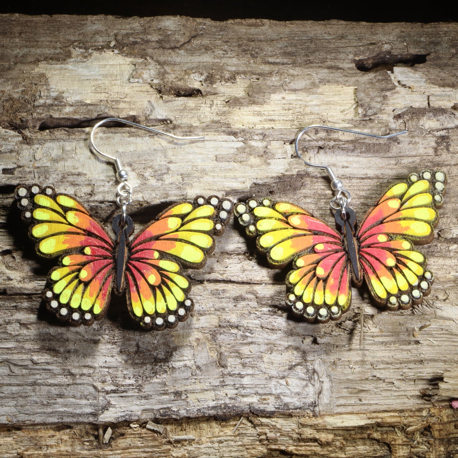 Sunset Butterfly Wooden Dangle Earrings | Nature Jewelry