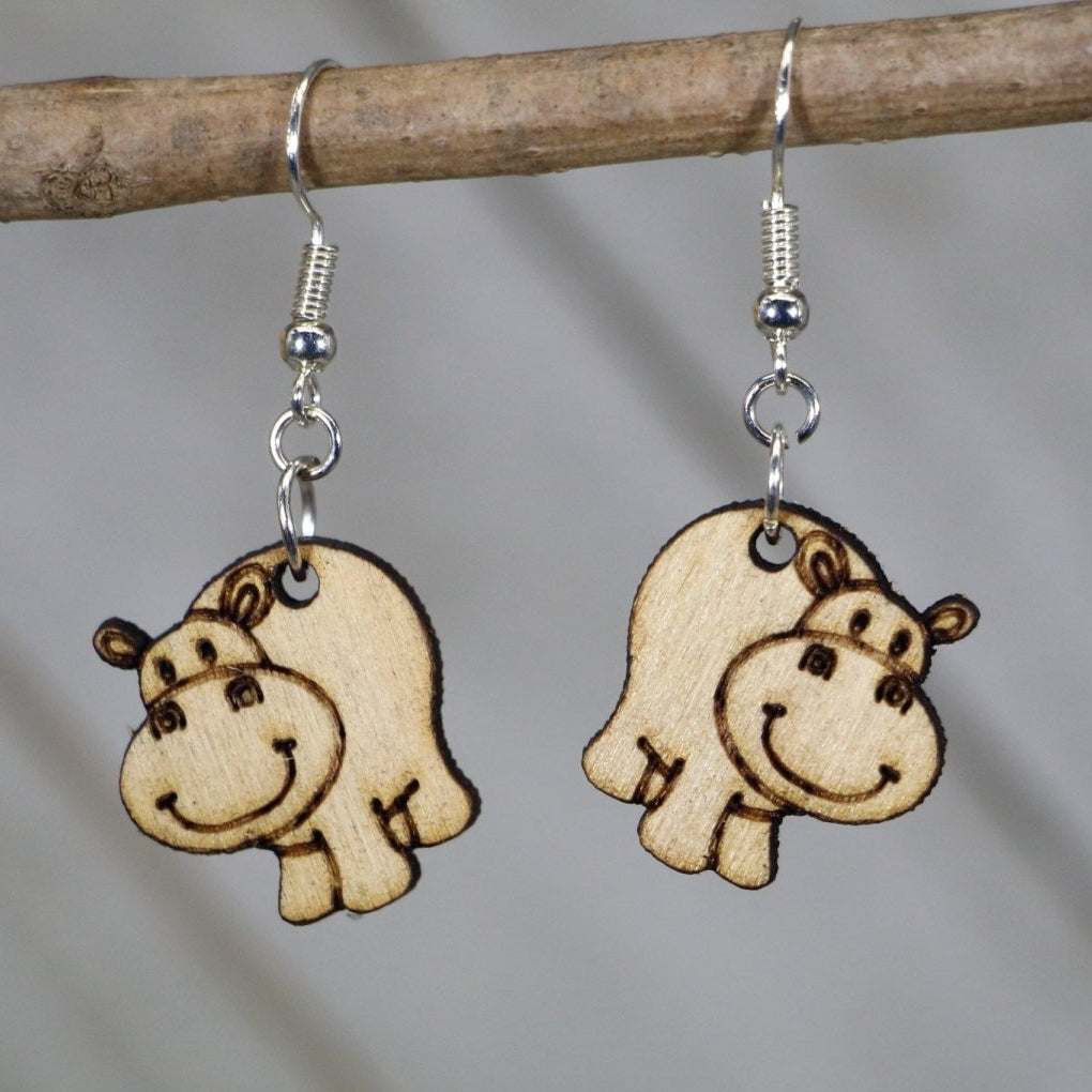 Happy Hippo Wooden Dangle Earrings | Cute Animal Jewelry