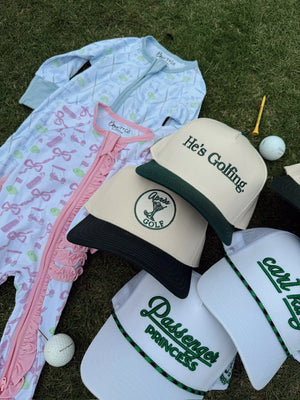 He's Golfing - Green Vintage Trucker Hat KenzKustomz