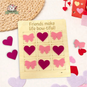 Heart and Bow Tic Tac Toe Valentine Game with Acrylic Pieces Poor Hog Customs