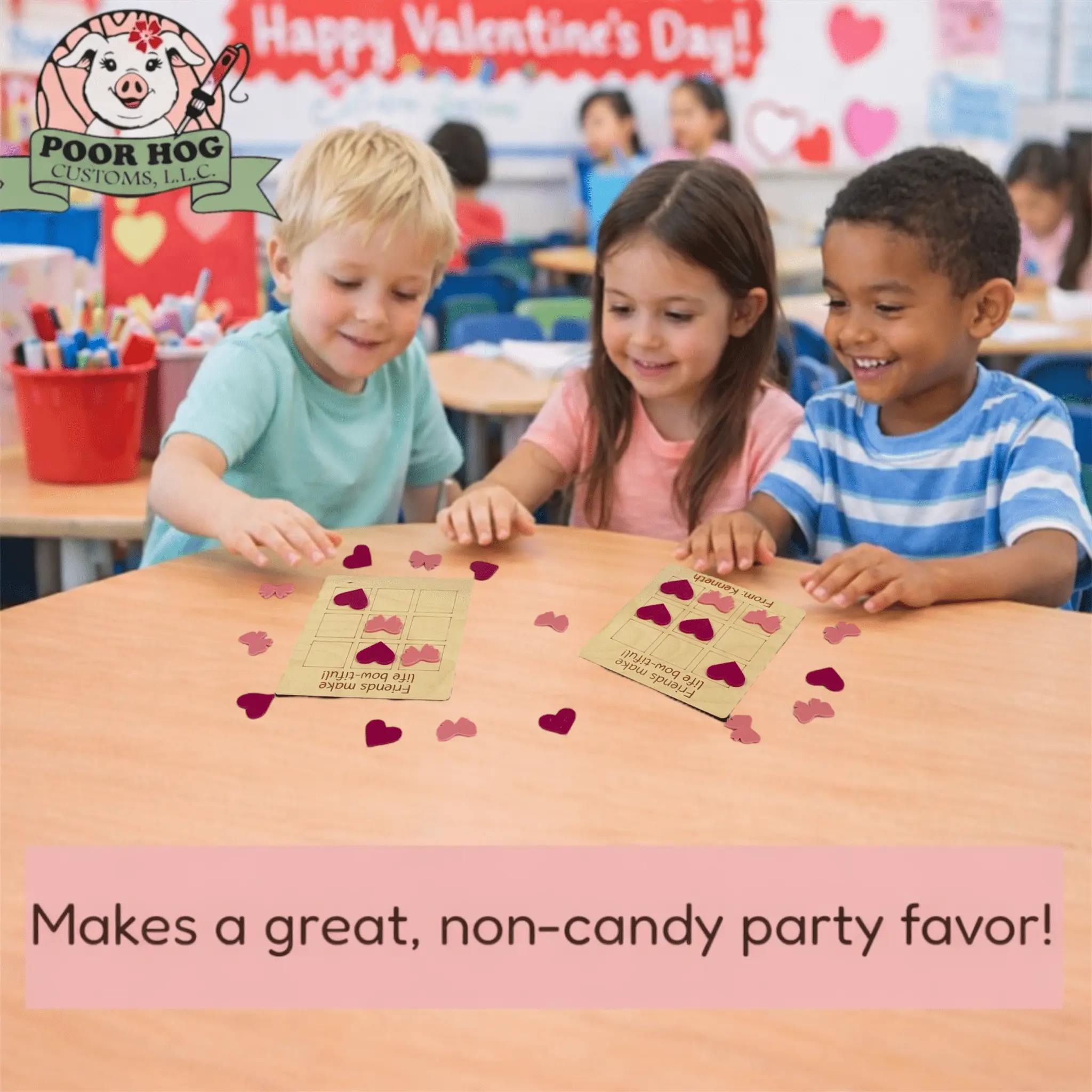 Heart and Bow Tic Tac Toe Valentine Game with Acrylic Pieces Poor Hog Customs