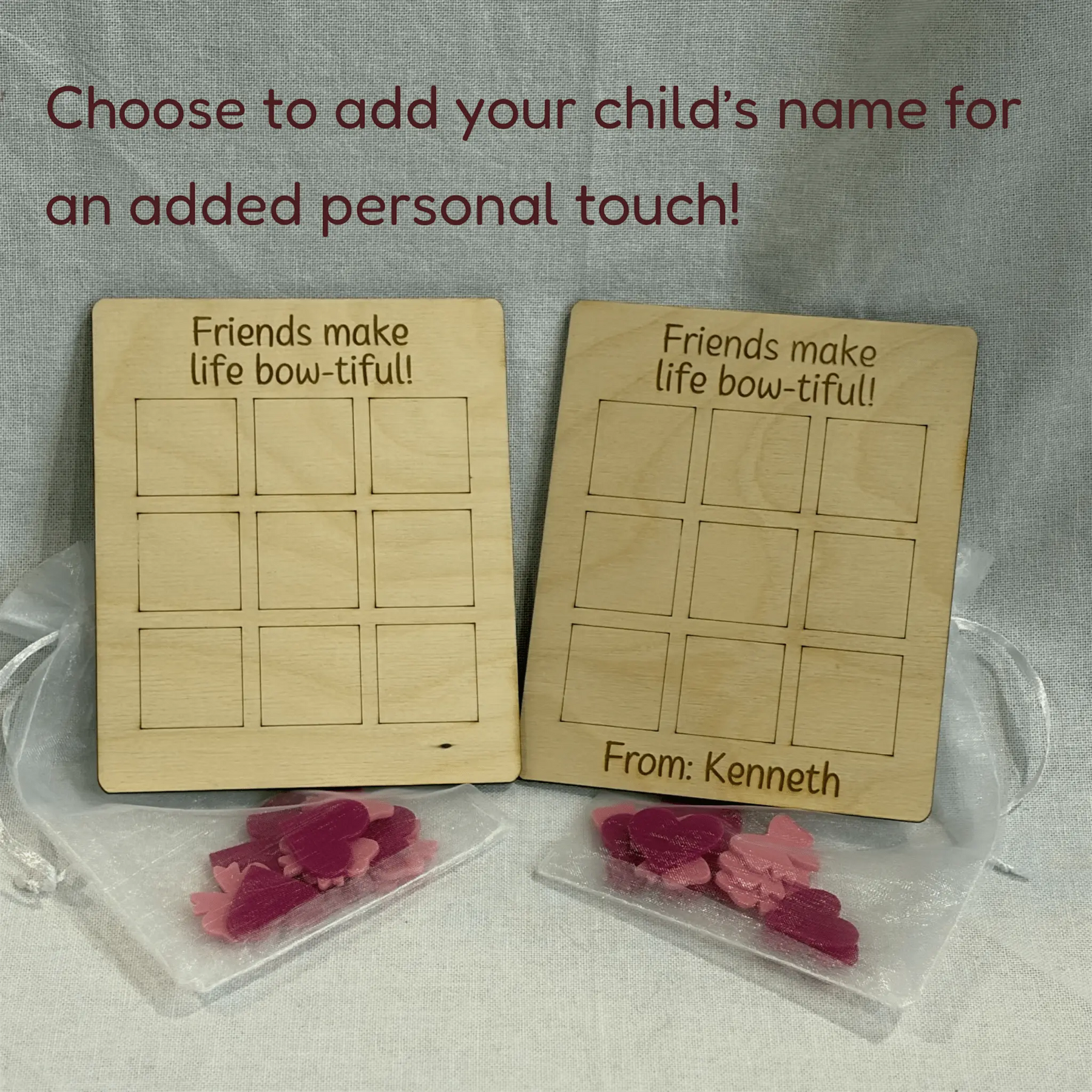 Heart and Bow Tic Tac Toe Valentine Game with Acrylic Pieces Poor Hog Customs