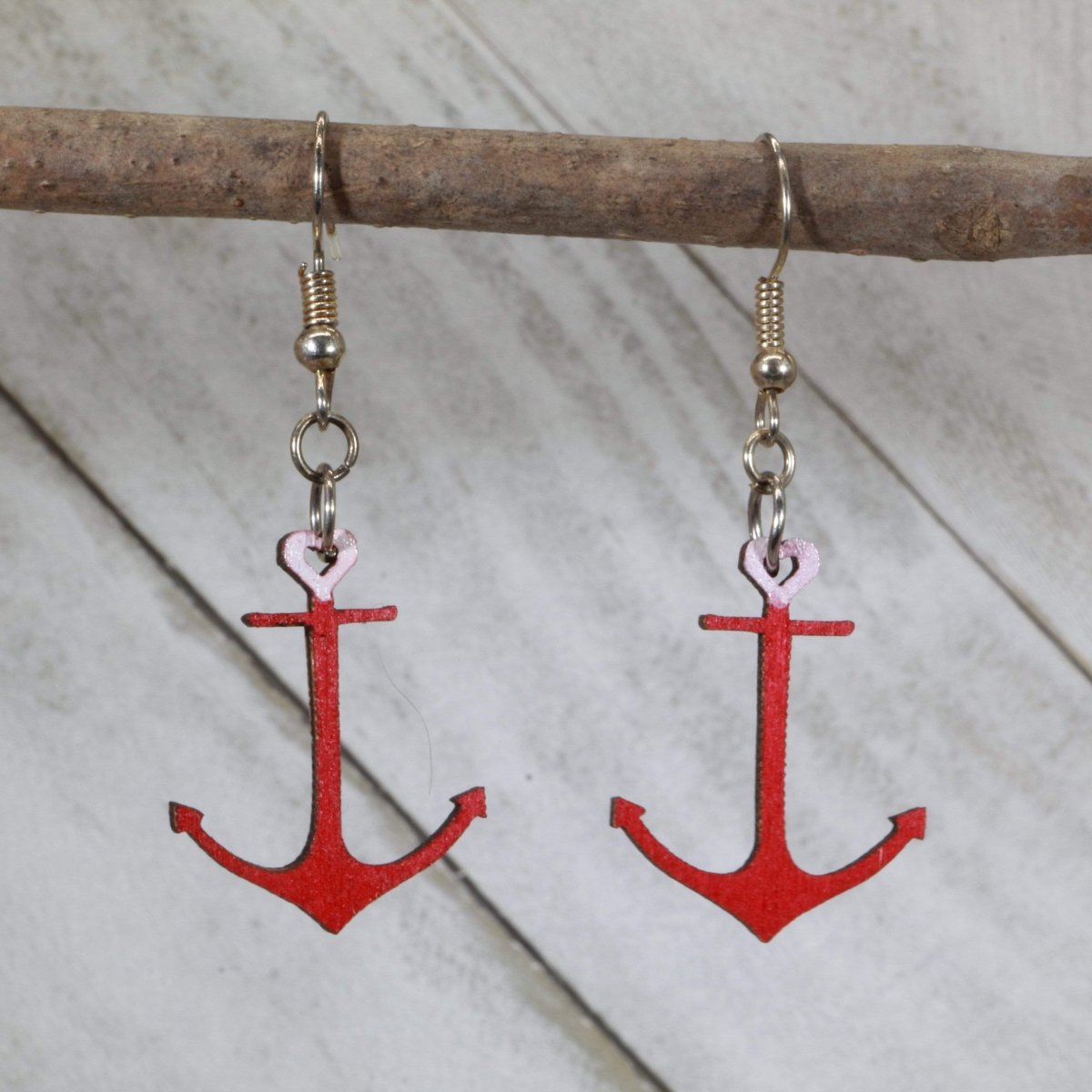 Heart Anchor Wooden Dangle Earrings | Nautical Love Jewelry