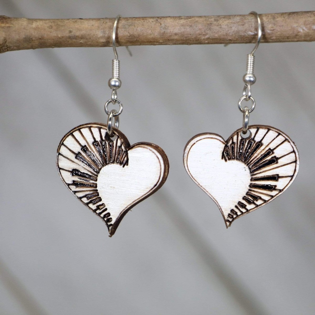 Heart Piano Wooden Dangle Earrings | Music Lover Jewelry