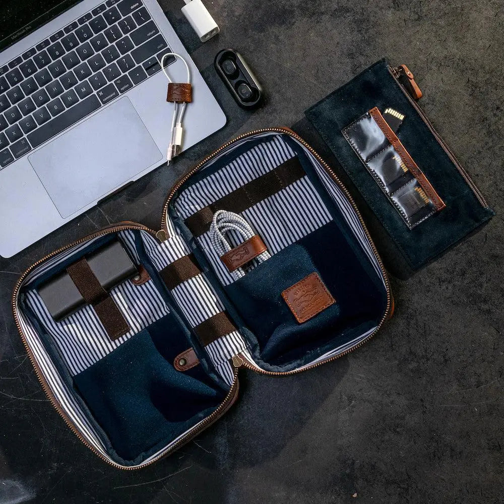 Heritage Leather "Doc" Electronics Organizer / Toiletry Kit Mission Mercantile Leather Goods