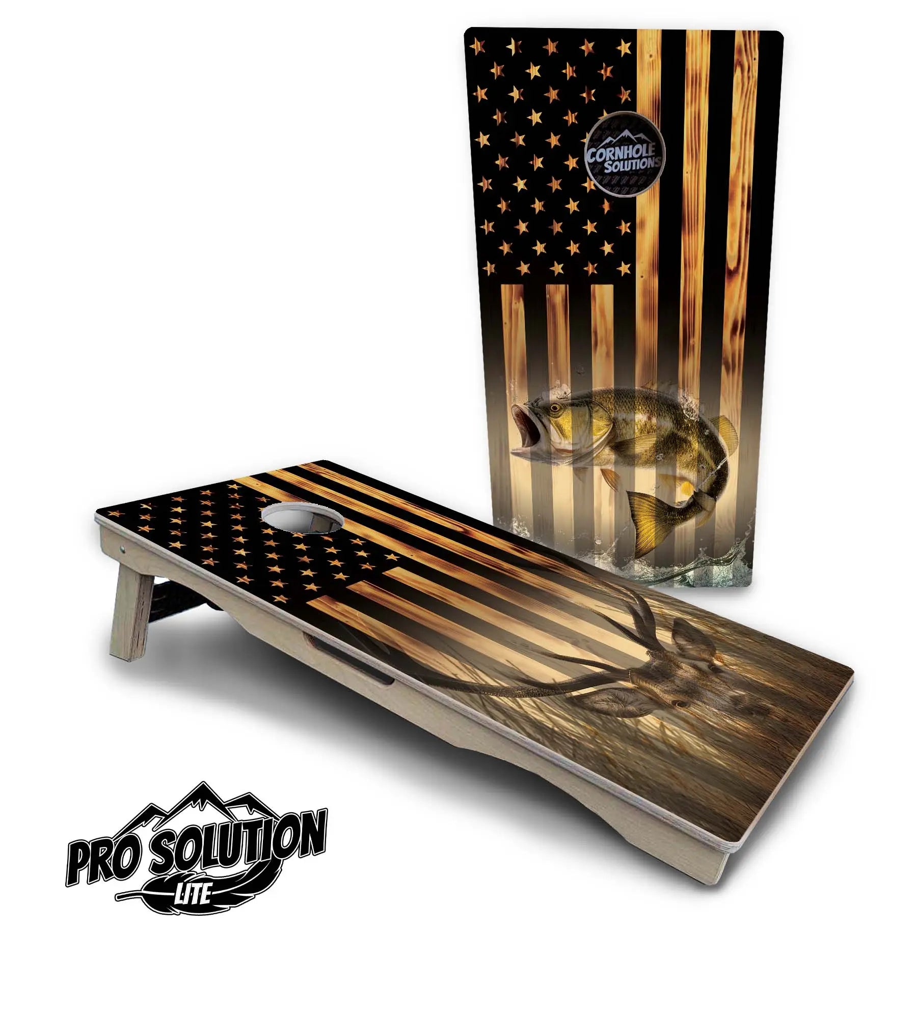 Hidden Deer & Fish Flag Cornhole Boards - Pro Solution Lite Series Cornhole Solutions