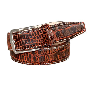 Honey oak mock croc belt showing handmade leather craftsmanship