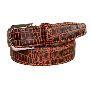 Brown tone leather belt with mock croc texture by Roger Ximenez