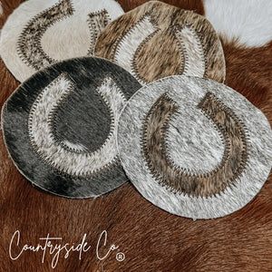 Horseshoe cowhide coasters, set of 4, with unique natural patterns