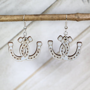 Horseshoe Wooden Dangle Earrings | Western Lucky Jewelry