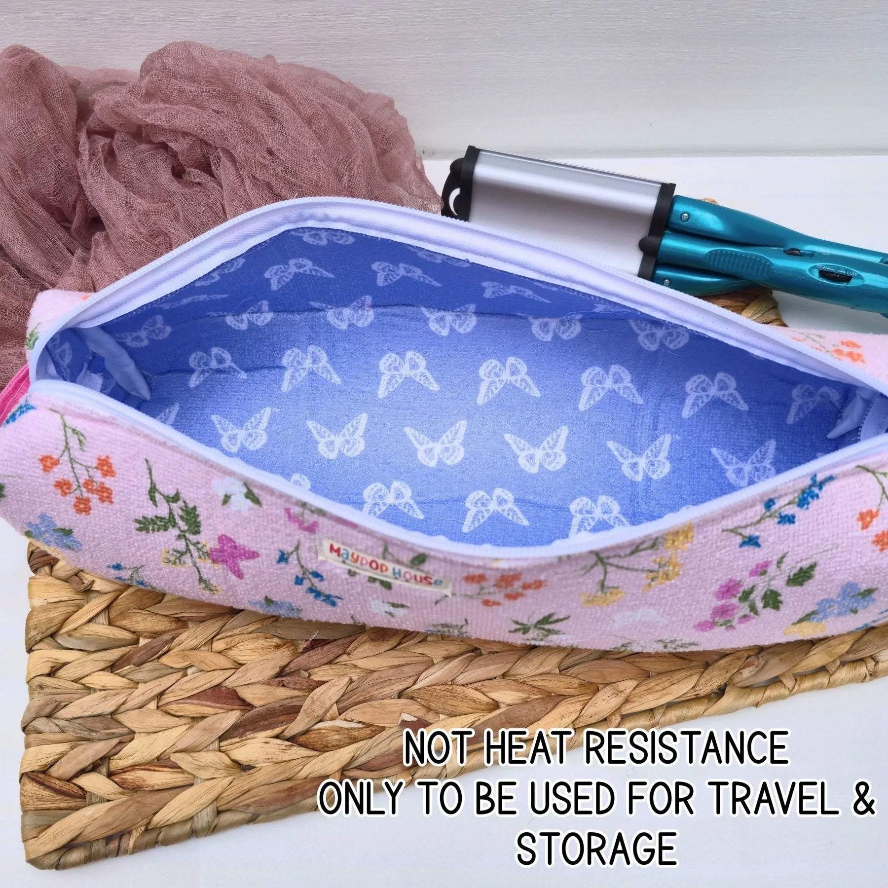 Hot Tool Storage Bag, Floral Boxy Zipper Pouch, Hair Tool Travel Case, Curling Iron Storage, Blow Dryer Organizer Maypop House Designs
