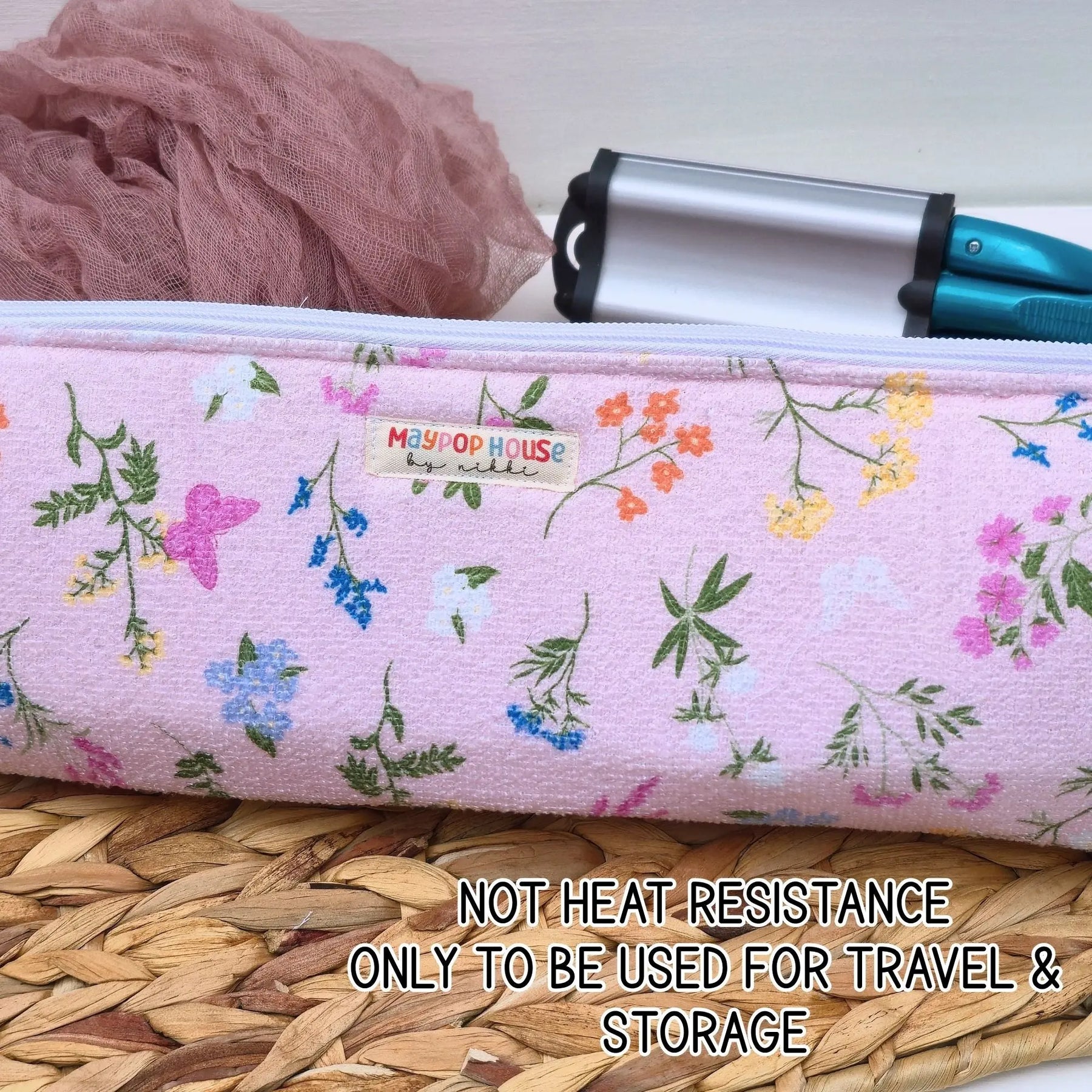 Hot Tool Storage Bag, Floral Boxy Zipper Pouch, Hair Tool Travel Case, Curling Iron Storage, Blow Dryer Organizer Maypop House Designs