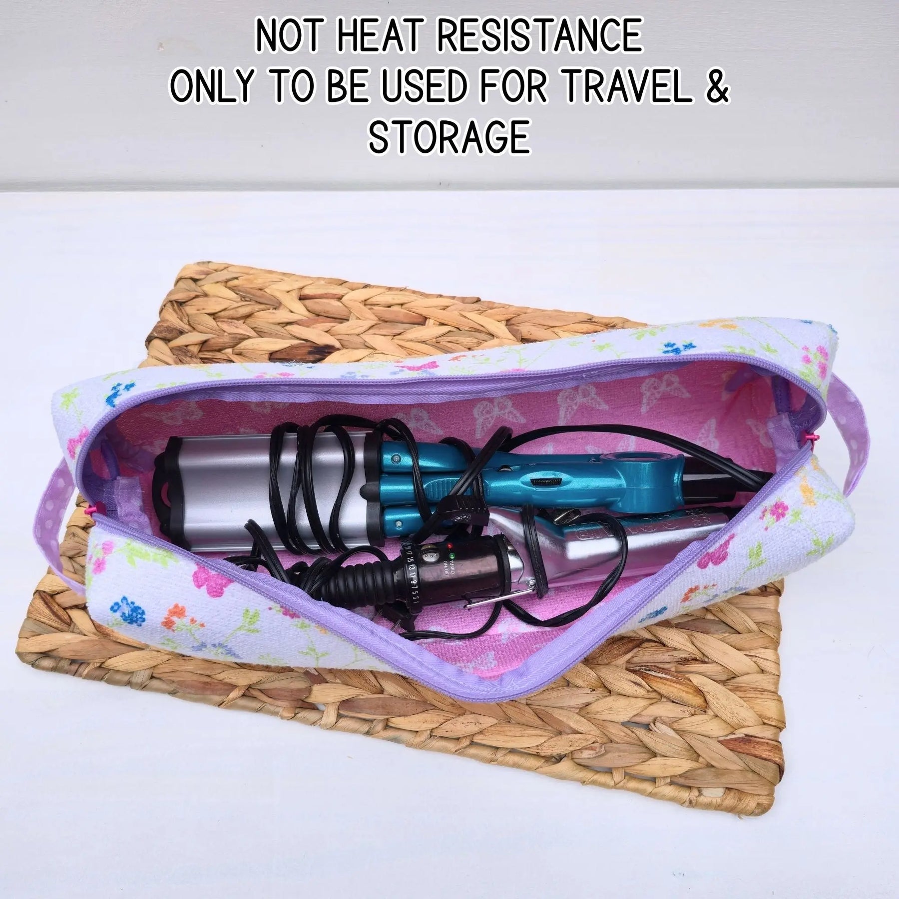 Hot Tool Storage Bag, Floral Boxy Zipper Pouch, Hair Tool Travel Case, Curling Iron Storage, Blow Dryer Organizer Maypop House Designs