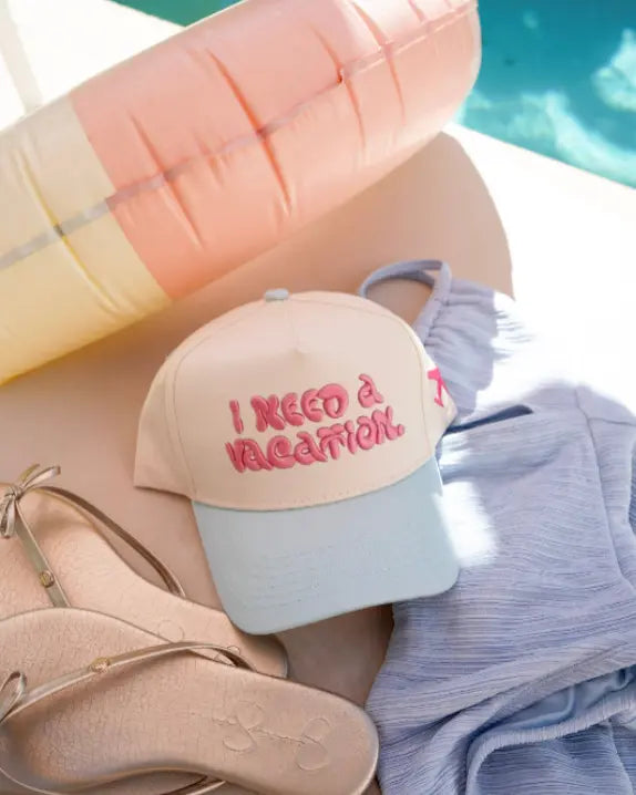 I Need a Vacation - Baby Blue Trucker Hat KenzKustomz