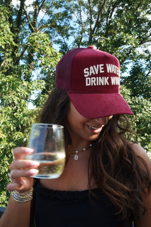 Save Water Drink Wine - Maroon Corduroy Trucker Hat