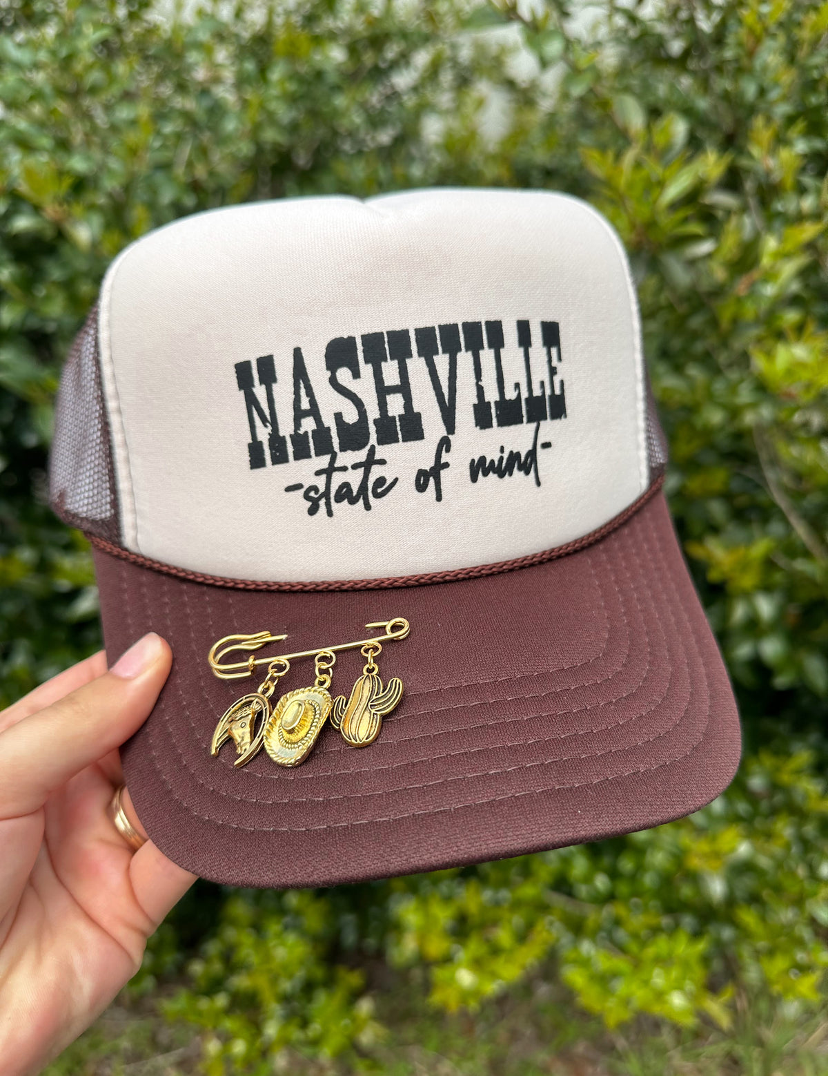 Nashville Tan/ Brown Trucker detail view by Southern Bliss Company