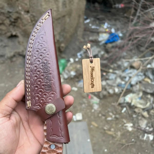 Handmade Damascus Karambit Hunting Knife with Brown Micarta Handle