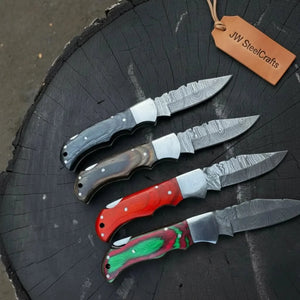 Handmade Damascus Steel Folding Knife 4 Premium Handle Variations