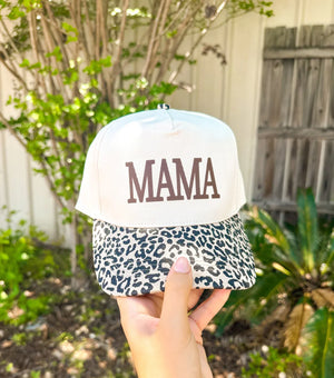 MAMA Leopard/Tan Canvas Trucker Hat
