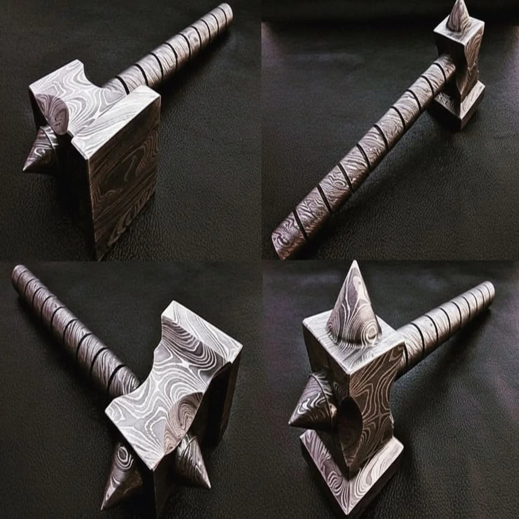 Darkforge Titan Hammer 8" Handmade Full Damascus Steel Collectible with Dual Spikes