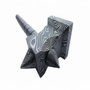 Darkforge Titan Hammer 8" Handmade Full Damascus Steel Collectible with Dual Spikes