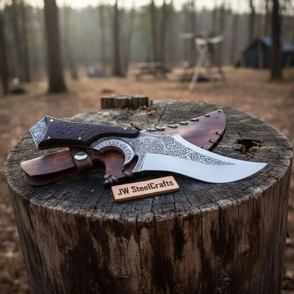 Handmade Persian Recurve Bowie Knife Engraved D2 Steel Custom Handle by JW SteelCrafts