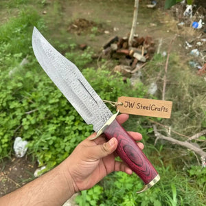 Handmade Damascus Clip Point Bowie Utility Knife Fixed Blade Pakka Wood Handle with Guard