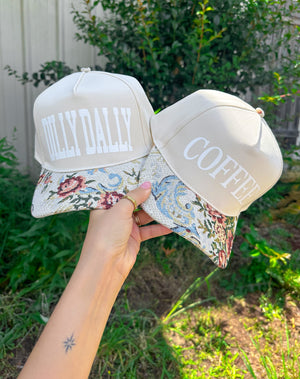 Dilly Dally Tan/Light Vintage Floral Canvas Trucker Hat