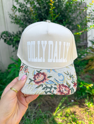Dilly Dally Tan/Light Vintage Floral Canvas Trucker Hat