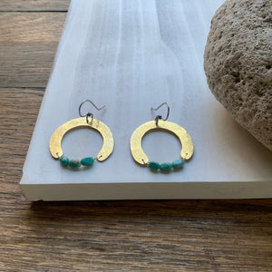 Hammered Raw Brass Arch and genuine turquoise earrings