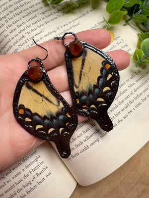 Butterfly Wing and Orange Garnet Earrings