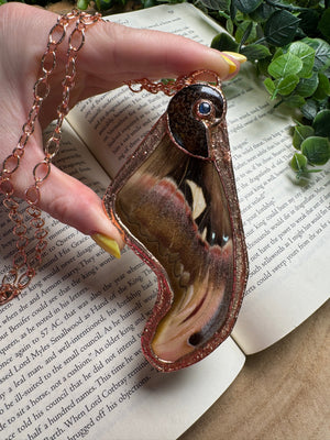 Atlas Moth Wing, Ammonite Fossil, and Labradorite Necklace