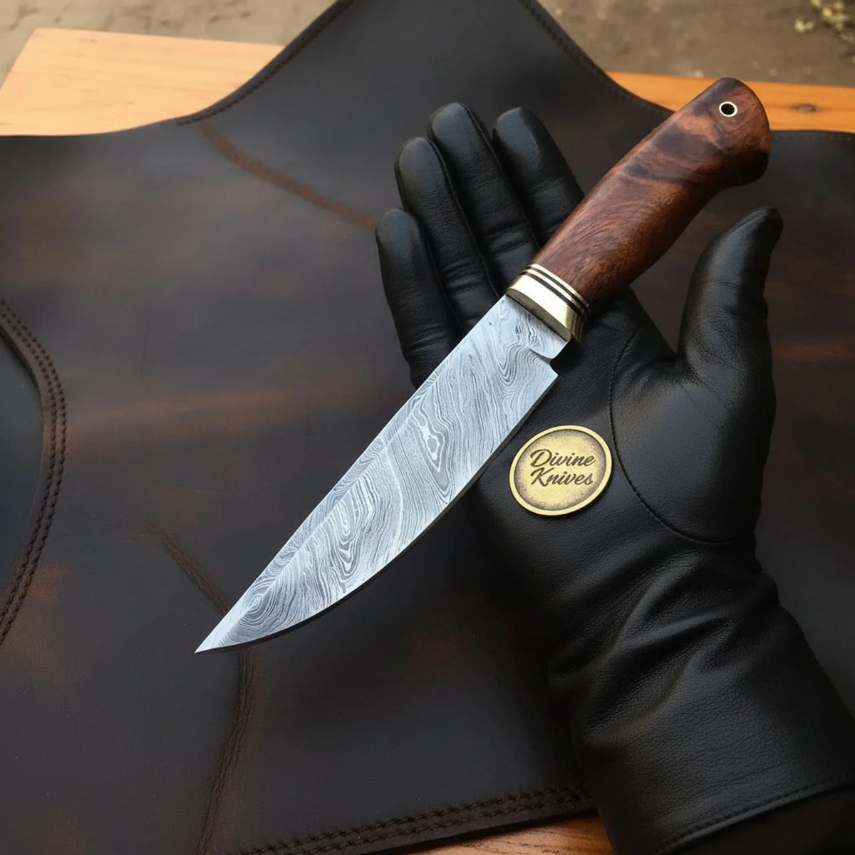 Brass Bolster Carving Chef Knife with Rosewood Handle and Layered Steel Blade