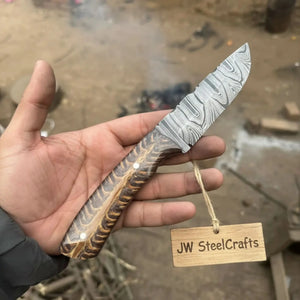 7.5-Inch Damascus Puukko Fixed Blade Knife with Pinecone Epoxy Resin Handle by JW SteelCrafts